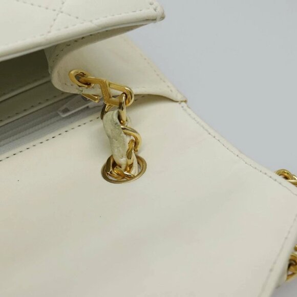 CHANEL Matelasse Big COCO Mark Chain Bag Lamb Skin White Gold CC Auth yk15609AV - Picture 11 of 15